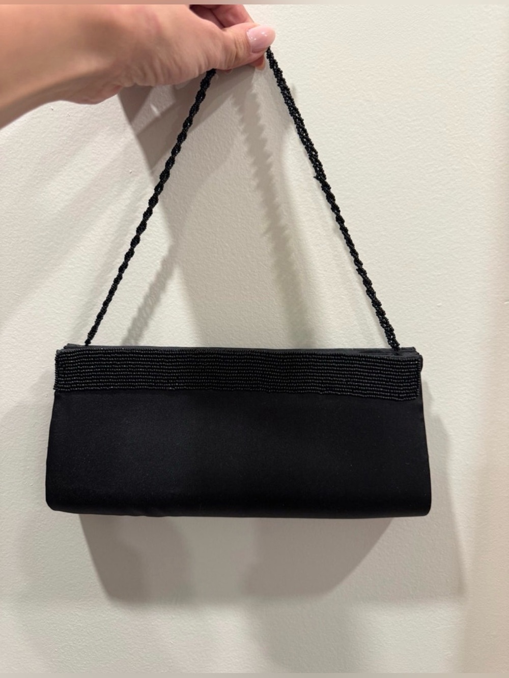 Vintage Holt Renfrew black satin beaded purse or clutch